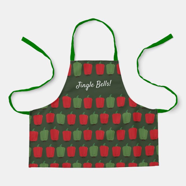 Jingle Bell Peppers Holiday Christmas Cartoon Apron (Front)