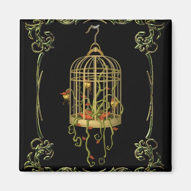 Jingle bell plant birdcage unique whimsical vintag magnet (Front)