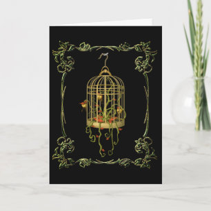 Jingle bell plant in a birdcage art nouveau card