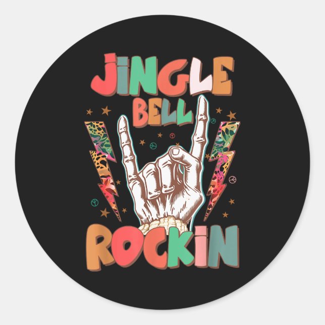 Jingle Bell Rockin Groovy Retro Christmas Xmas Ske Classic Round Sticker (Front)