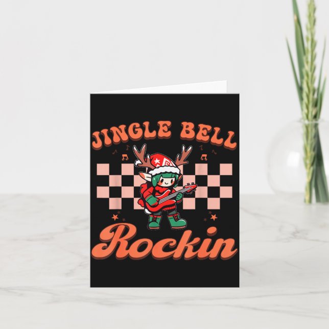 Jingle Bell Rocking Christmas Elf Rock N Roll Guit Card (Front)