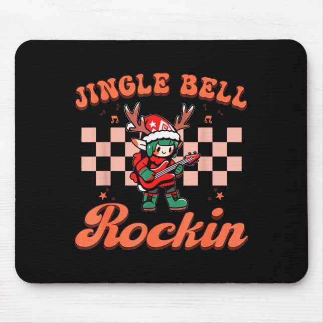 Jingle Bell Rocking Christmas Elf Rock N Roll Guit Mouse Pad (Front)