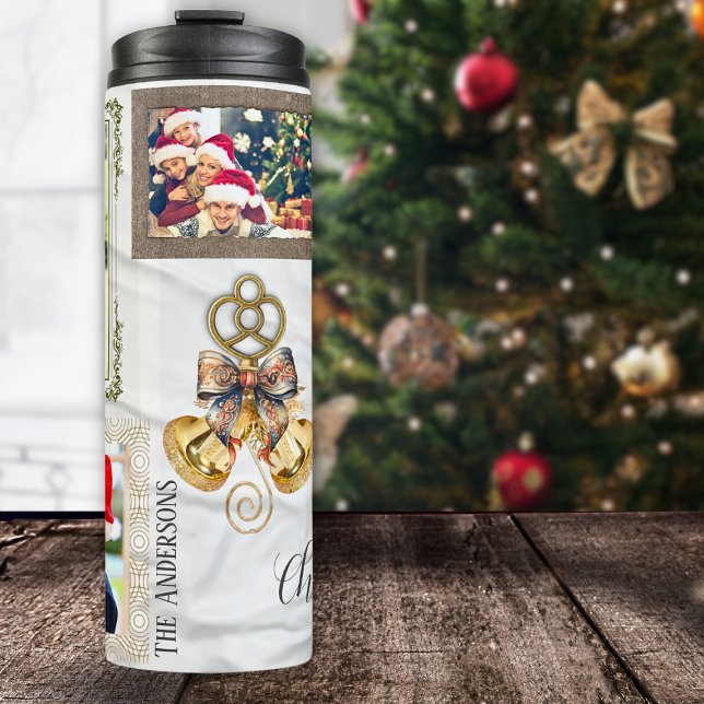 Jingle Bells 5 Photo Collage Gold White Eclectic   Thermal Tumbler (Creator Uploaded)