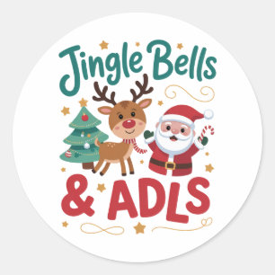 Jingle Bells ADLS Occupational Therapy OT Reindeer Classic Round Sticker