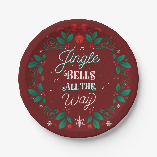 Jingle Bells All The Way Paper Party Plates (Front)