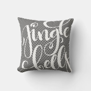 Jingle Bells Black White Buffalo Plaid Tartan Xmas Throw Pillow