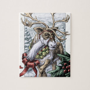 "Jingle Bells" Christmas Holiday Reindeer Art Jigsaw Puzzle