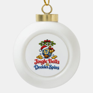 Jingle bells & Driedel spins Christmukkah Hanukkah Ceramic Ball Christmas Ornament