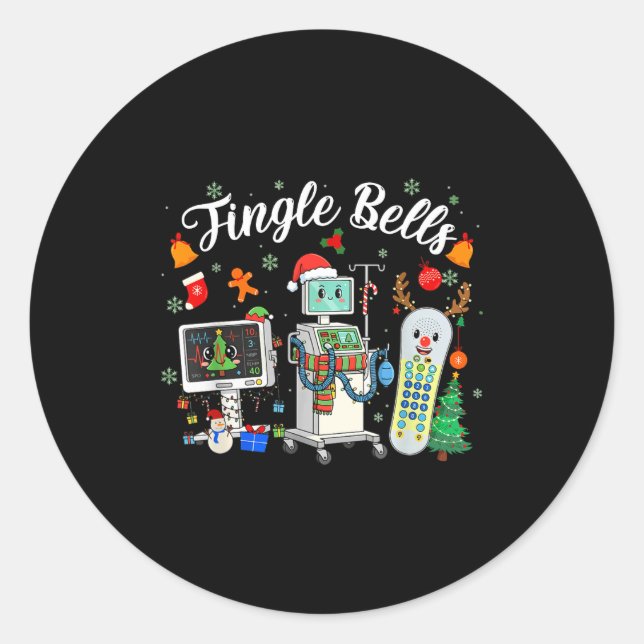 Jingle Bells Er Nurse Funny Christmas Tech Nursing Classic Round Sticker (Front)