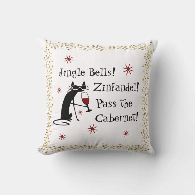 Jingle Bells Funny Christmas Wine Quote Throw Pillow (Front)