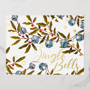 Jingle Bells Greeting Real  Foil Holiday Postcard