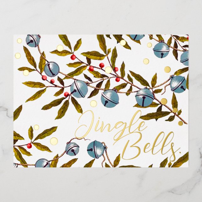 Jingle Bells Greeting Real  Foil Holiday Postcard (Front)
