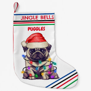 JINGLE BELLS PUG Christmas Stocking with name.