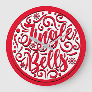 Jingle bells red white typography Christmas song Large Clock
