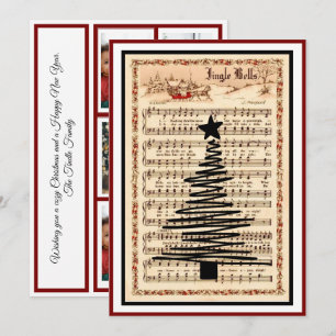 "Jingle Bells" Sheet Music Vintage 5 Photo  Holiday Card