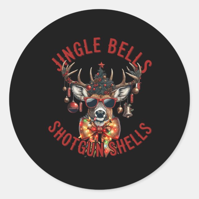 Jingle Bells Shotgun Shells Funny Hunting Hunter  Classic Round Sticker (Front)