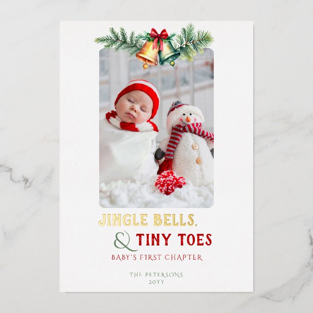 Jingle Bells Tiny Toes Photo Baby Announcement (Front)