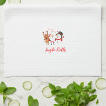 Jingle Bells with Santa, Snowman and Reindeer on a