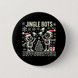 Jingle Bots Festive Holiday Robots with Santa Hats 2 Inch Round Button