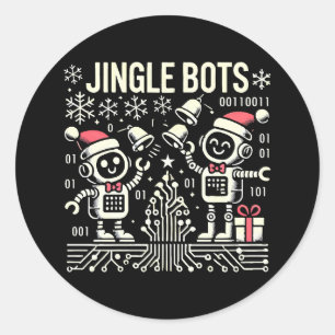 Jingle Bots Festive Holiday Robots with Santa Hats Classic Round Sticker