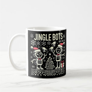 Jingle Bots Festive Holiday Robots with Santa Hats Coffee Mug