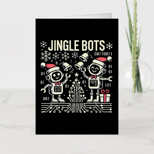 Jingle Bots Festive Holiday Robots with Santa Hats Foil Greeting Card