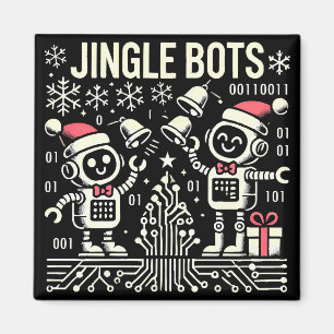 Jingle Bots Festive Holiday Robots with Santa Hats Magnet