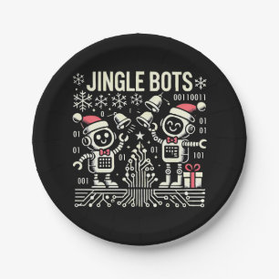 Jingle Bots Festive Holiday Robots with Santa Hats Paper Plate
