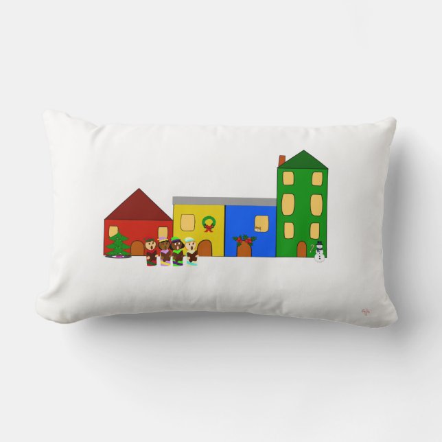 Jingle Claws Train Town Christmas Throw Lumbar Pillow (Front)