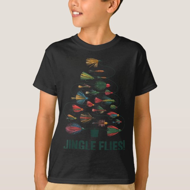 Jingle Flies Funny Fly Fishing Lure Christmas Paja T-Shirt (Front)