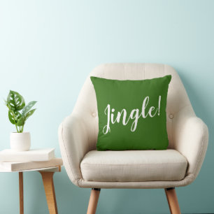 JINGLE! - Green Christmas Holiday Throw Pillow