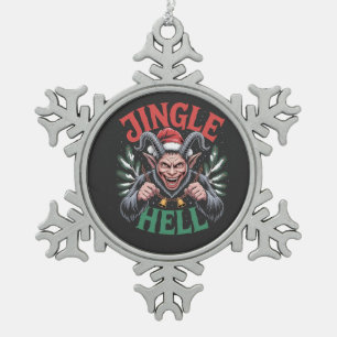 Jingle Hell Christmas Krampus Evil Xmas  Snowflake Pewter Christmas Ornament