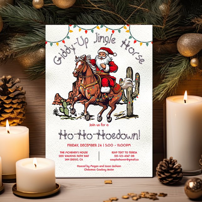 Jingle Horse Santa Holiday Christmas Hoedown Party Invitation (Creator Uploaded)