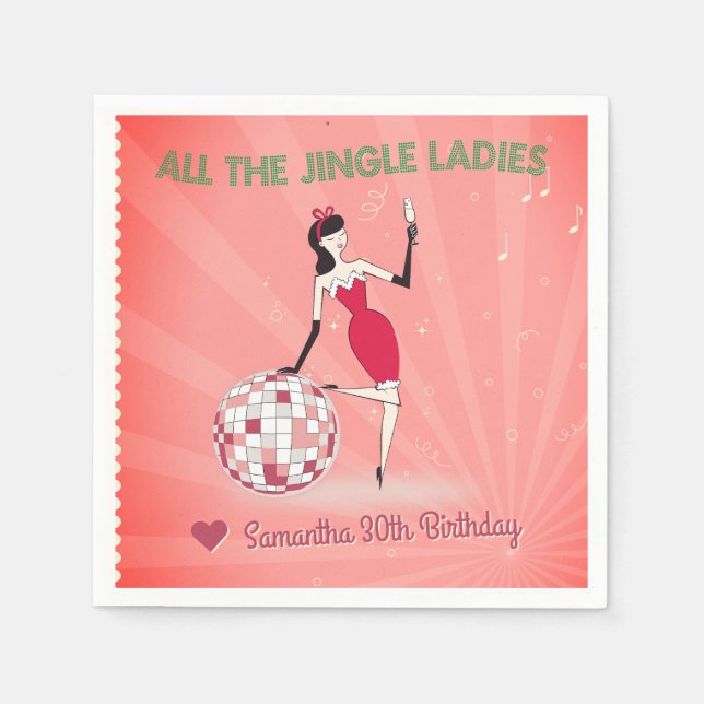 Jingle Ladies Night Out Retro Disco Ball Holiday Napkin (Front)