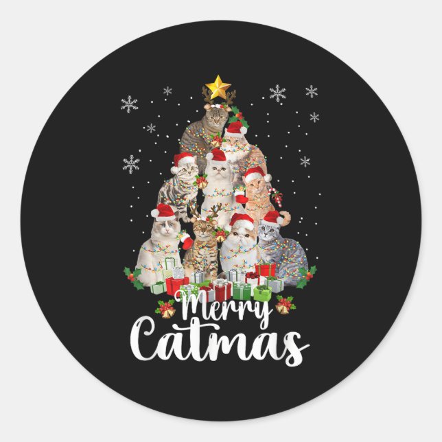 Jingle Meow Funny Cats Christmas Tees For Cat Love Classic Round Sticker (Front)