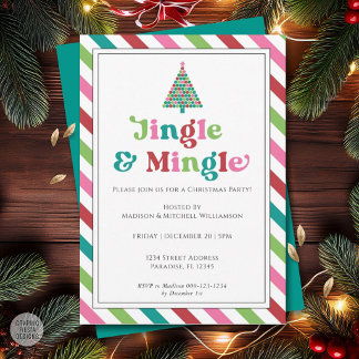 Jingle & Mingle Bright Retro Christmas Party Invitation