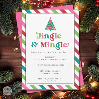 Jingle & Mingle Bright Retro Christmas Party Invitation