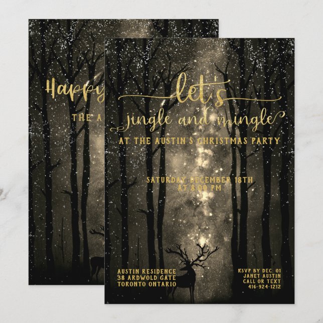 Jingle & Mingle Celestial Woodland Holiday Party Invitation (Front/Back)