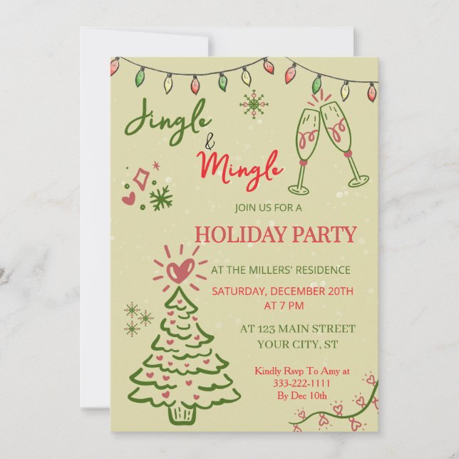 Jingle & Mingle Christmas  Holiday Party  Invitation (Front)