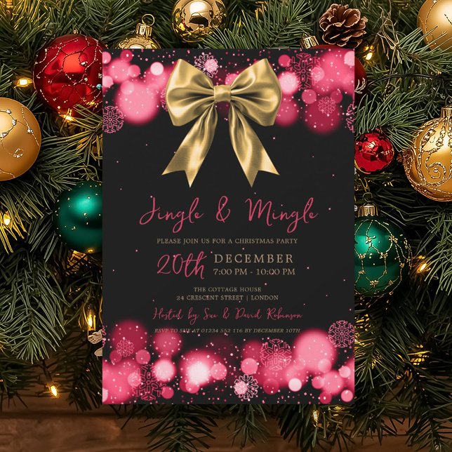 Jingle Mingle Christmas Party Winter Gold Bow Red Invitation (Jingle Mingle Christmas Party Winter Gold Bow Red Invitation)