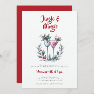 Jingle Mingle Cocktail Wreath Red Christmas Party Invitation