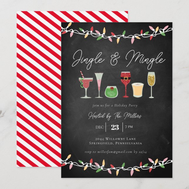 Jingle & Mingle Cocktails Christmas Party Invitation (Front/Back)