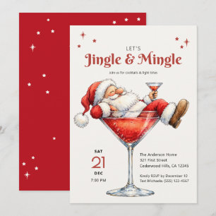 Jingle & Mingle Fun Santa Martini Christmas Party Invitation