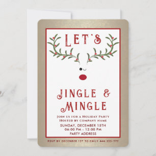 Jingle & Mingle Funny holly reindeer holiday Invitation