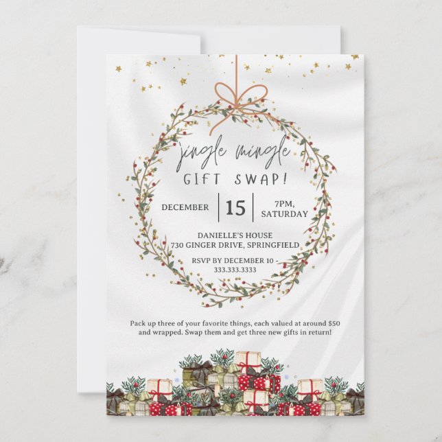 Jingle Mingle Gift Exchange Christmas Party Invitation (Front)