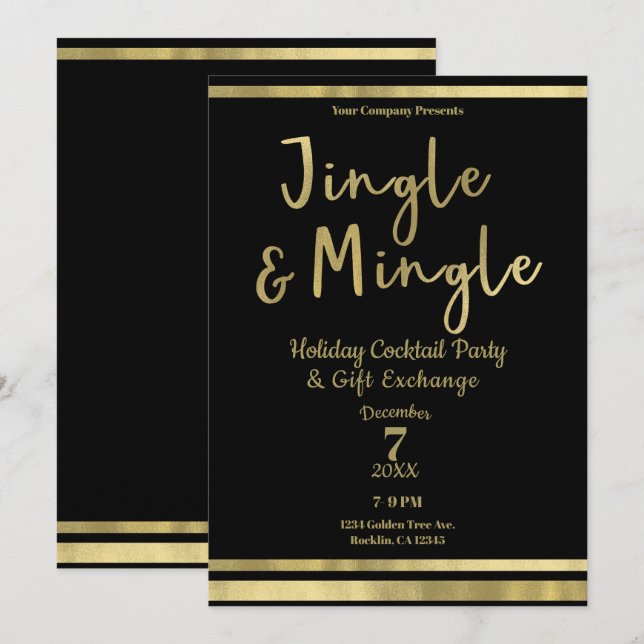 Jingle & Mingle Gold Corporate Christmas Party Invitation (Front/Back)