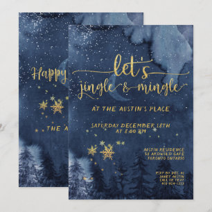 Jingle & Mingle Gold Winter Woodland Holiday Party Invitation