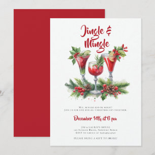 Jingle Mingle Holiday Cocktail Red Christmas Party Invitation