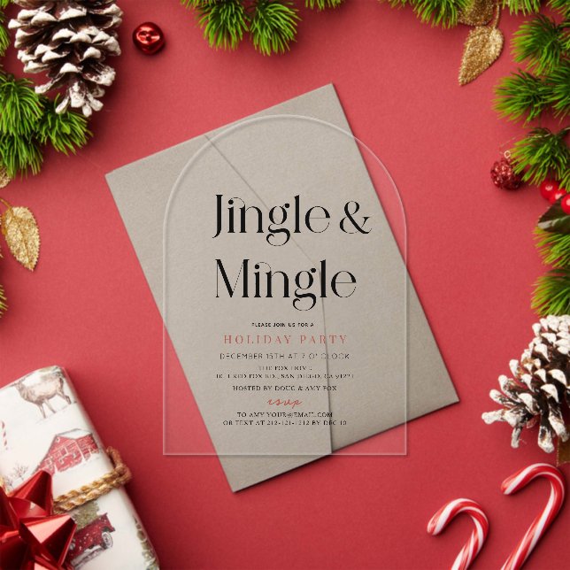 Jingle & Mingle Minimal Christmas Holiday Party Acrylic Invitations (Insitu (Holiday))