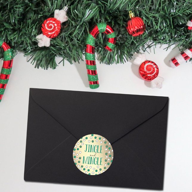 Jingle & Mingle Modern Holiday Party Classic Round Sticker (Creator Uploaded)